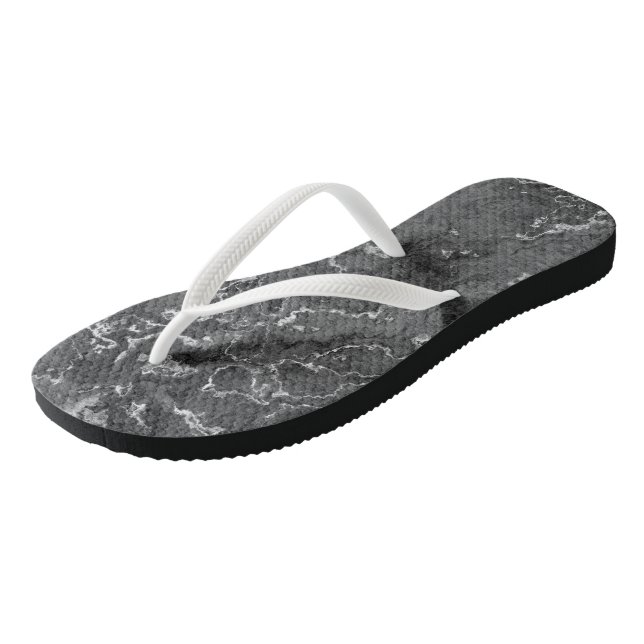 Black and White Marble Swirl Abstract Jandals (Angled)