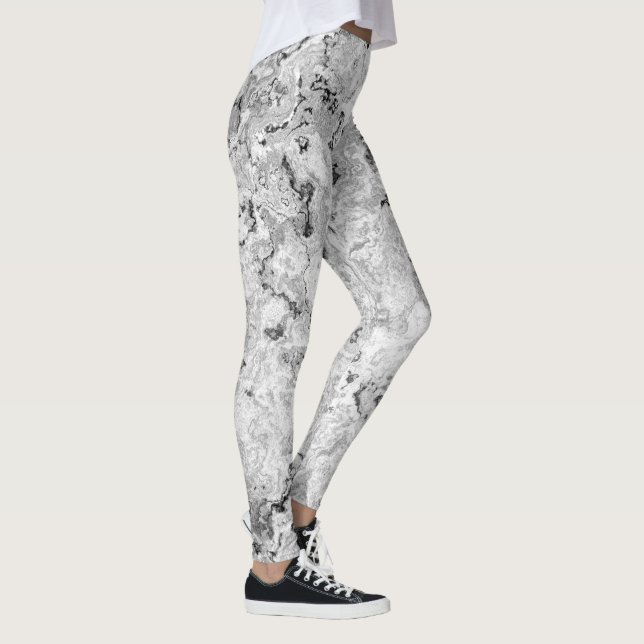 Black and White Marble Swirl Abstract Leggings (Right)