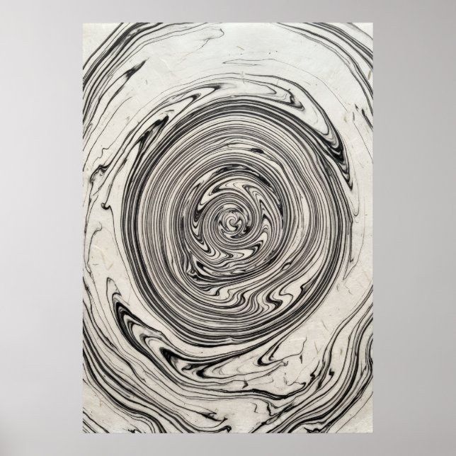 Black and White Marble Swirl Vortex Art Poster (Front)