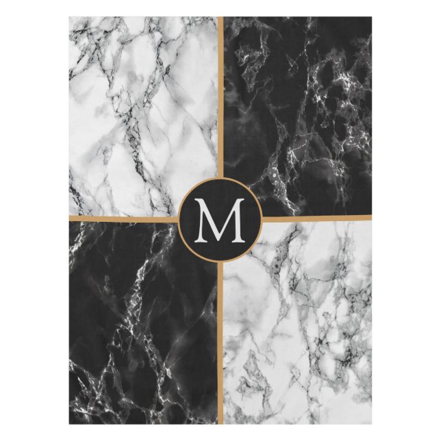 Black and White Marble Tablecloth Monogram Letter (Front)