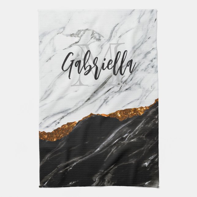 Black and White Marble Tea Towel (Vertical)