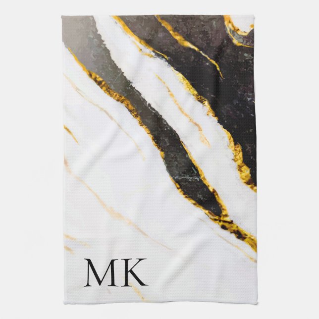 Black and White Marble Tea Towel (Vertical)