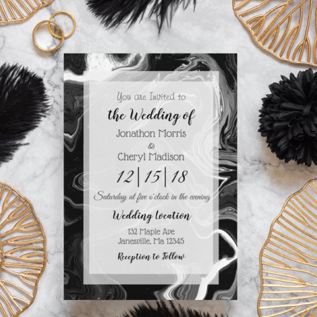 Black and White Marble Wedding Invitation (Creator Uploaded)