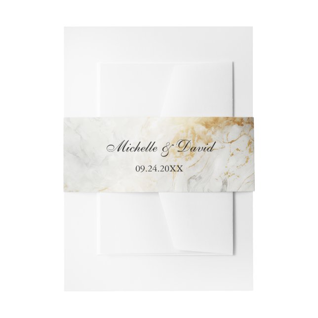 Black And White Marble Wedding Invitation Belly Band (Front Example)