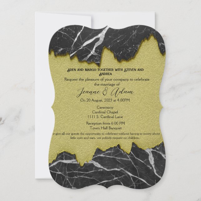 Black and White Marble Wedding Invite RSVP (Front)
