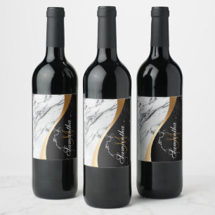 Black and White Marble Wine Label