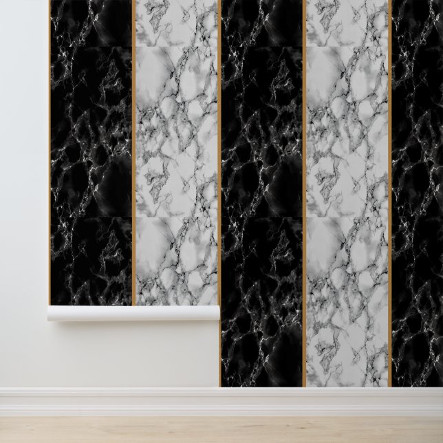 Black and White Marble with Gold Line Wallpaper (Application)