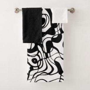 Black and White Marbled Abstract Bath Towel Set