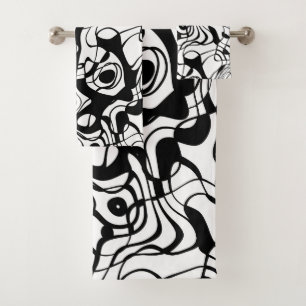 Black and White Marbled Abstract Bath Towel Set