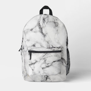 Black And White Marbled Printed Backpack