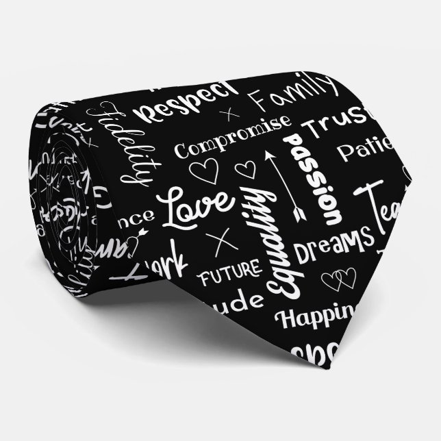 Black and White Marriage Advice Tips Secrets Tie (Rolled)