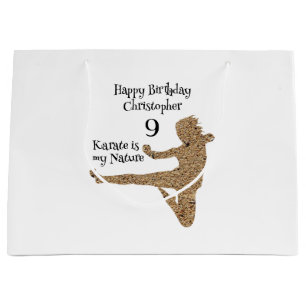 Black and White Martial Arts Karate Happy Birthday Large Gift Bag