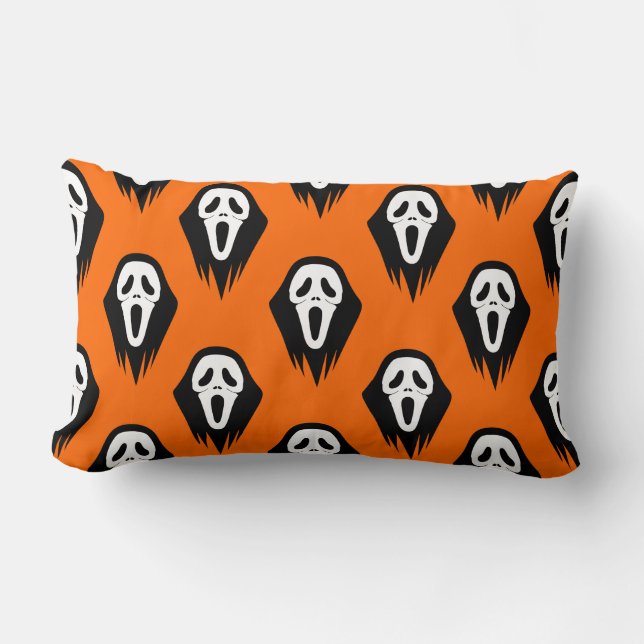 Black and White Mask Scream Mask Orange Halloween Lumbar Cushion (Front)
