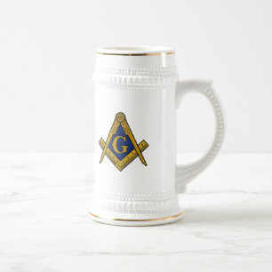 Black and White Masonic Freemason Compass Beer Stein