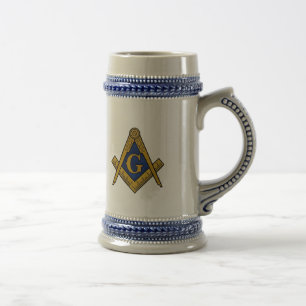 Black and White Masonic Freemason Compass Beer Stein