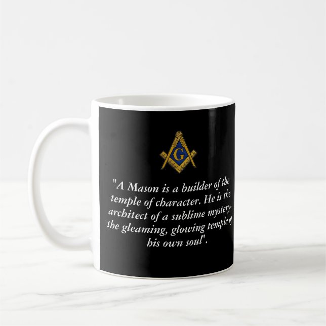 Black and White Masonic Freemason Compass Quote Coffee Mug (Left)