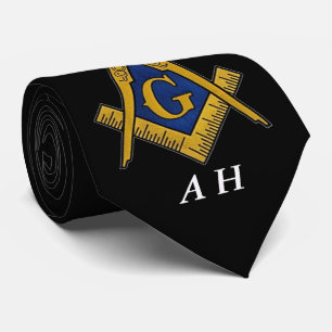 Black and White Masonic Freemason Monogram Tie