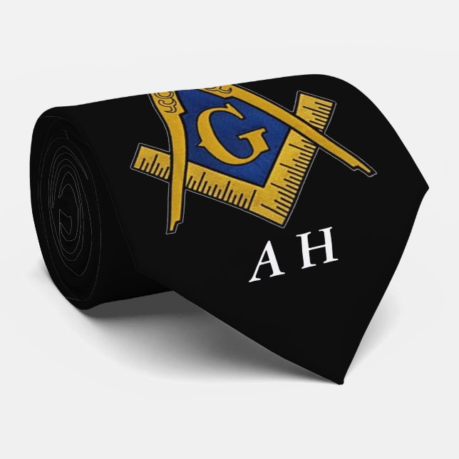 Black and White Masonic Freemason Monogram Tie (Rolled)