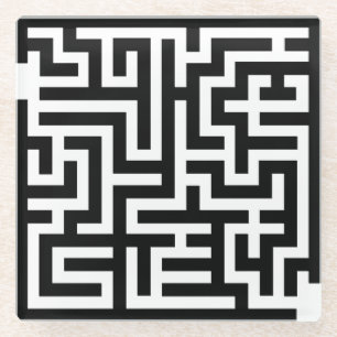 Black and White Maze Glass Coaster