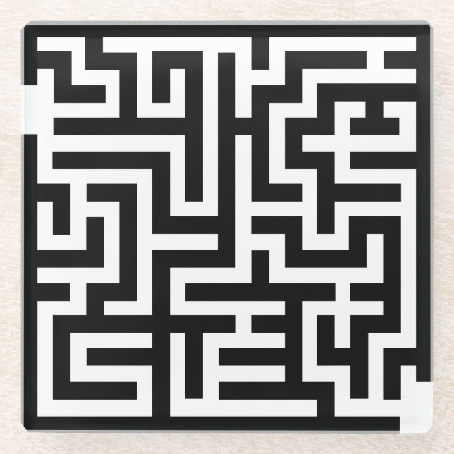 Black and White Maze Glass Coaster (Front)