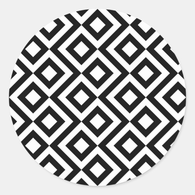Black and White Meander Classic Round Sticker (Front)