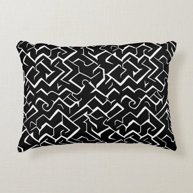 Black and White Meander Pattern | Modern Gothic Decorative Cushion (Front)