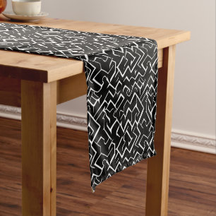 Black and White Meander Pattern Modern Gothic Short Table Runner