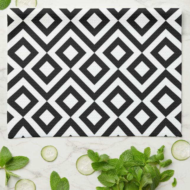 Black and White Meander Tea Towel (Folded)