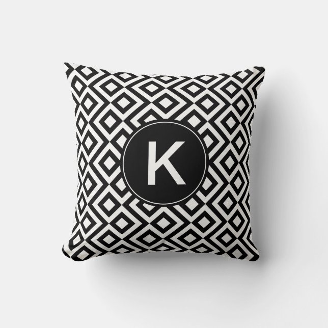 Black and White Meander with Custom Monogram Cushion (Front)