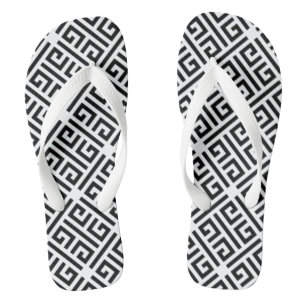 Black and white Meandering Greek Key Pattern Jandals