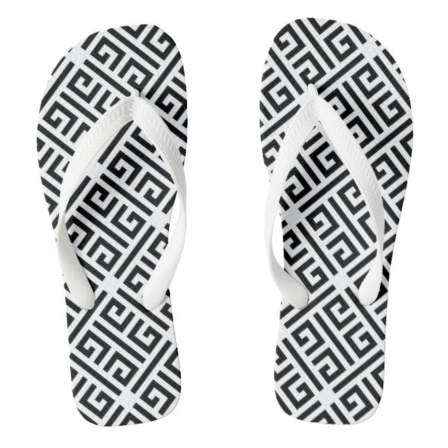 Black and white Meandering Greek Key Pattern Jandals (Footbed)