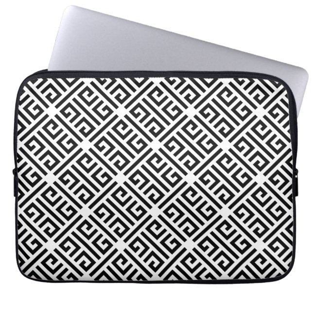 Black and white Meandering Greek Key Pattern Laptop Sleeve (Front)