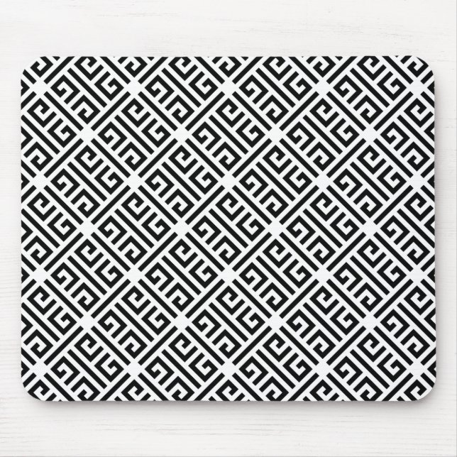 Black and white Meandering Greek Key Pattern Mouse Pad (Front)