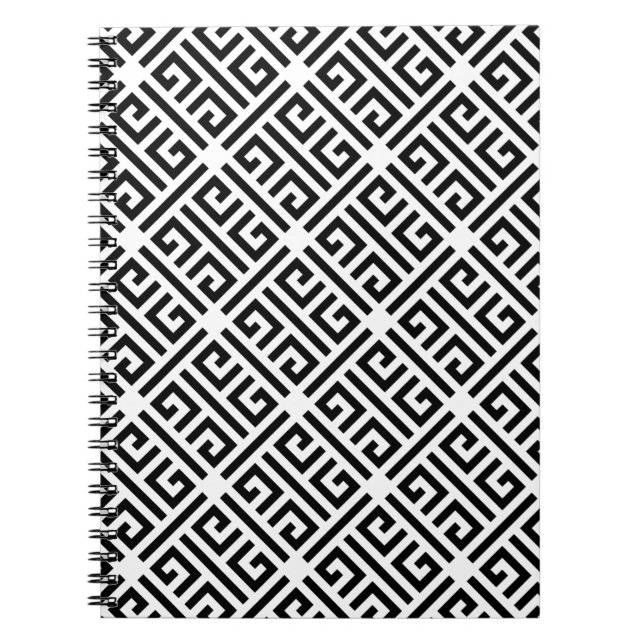 Black and white Meandering Greek Key Pattern Notebook (Front)