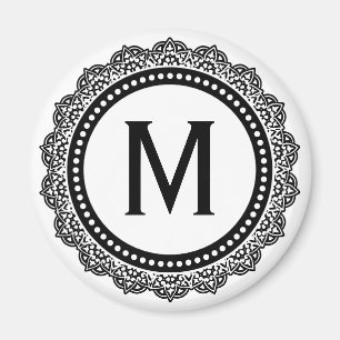 Black And White Medallion Custom Initial Magnet