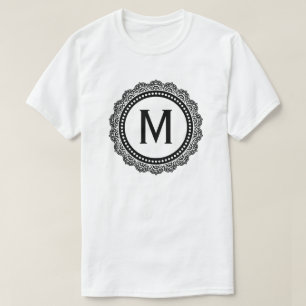 Black And White Medallion Custom Initial T-Shirt
