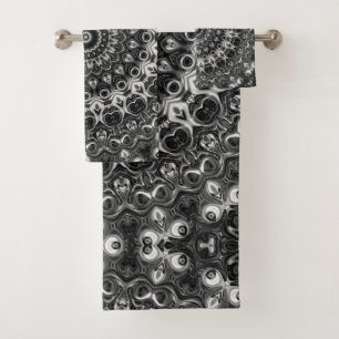 Black and White Medallion Design Bath Towel Set