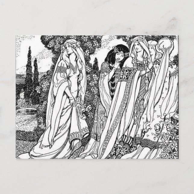 Black And White Mediaeval Fashions Postcard (Front)