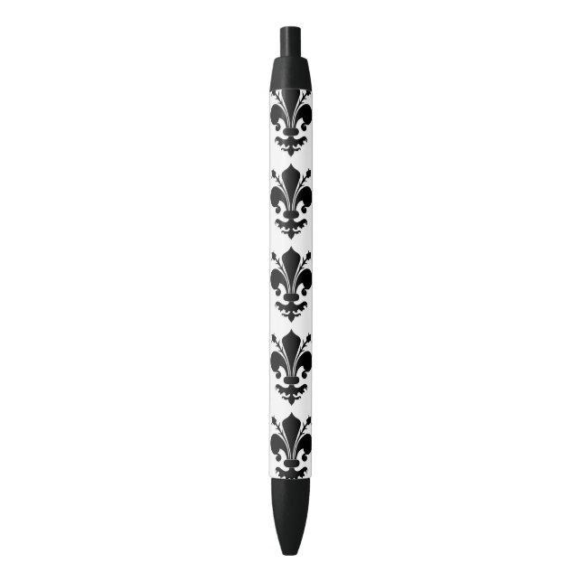 Black and white mediaeval Fleur de lis pattern Black Ink Pen (Front Vertical)