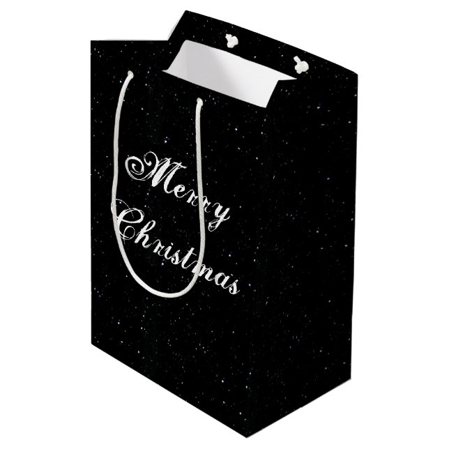 Black and White Medium Christmas Gift Bag (Back Angled)