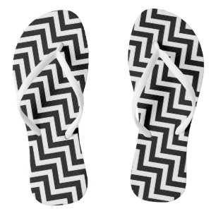 Black and White Medium Diagonal Chevron Stripes Jandals
