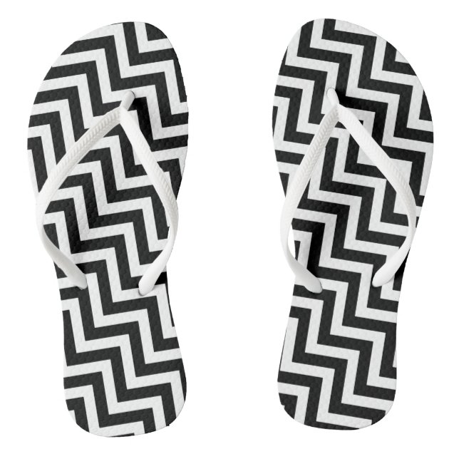 Black and White Medium Diagonal Chevron Stripes Jandals (Footbed)