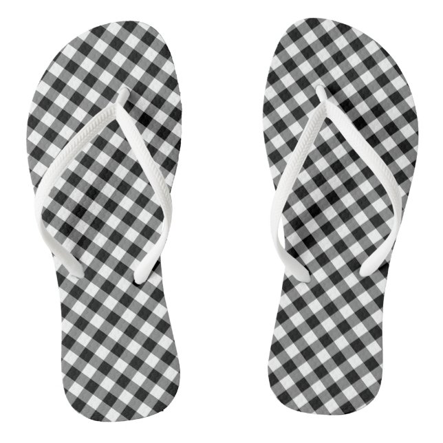 Black and White Medium Diagonal Gingham Checks Jandals (Footbed)