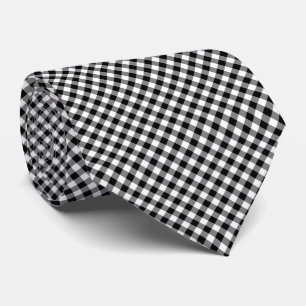 Black and White Medium Diagonal Gingham Checks Tie