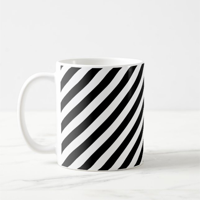 Black and White Medium Diagonal Stripes Pattern Coffee Mug (Left)