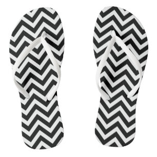 Black and White Medium Size Chevron Stripes Jandals