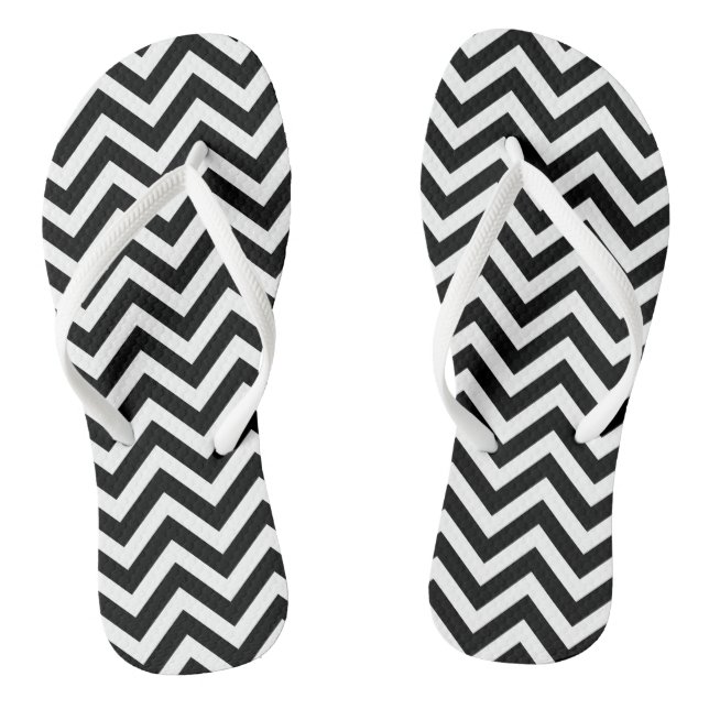 Black and White Medium Size Chevron Stripes Jandals (Footbed)