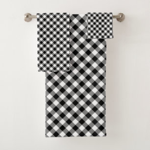Black and White Medium Size Diag. Gingham Checks Bath Towel Set