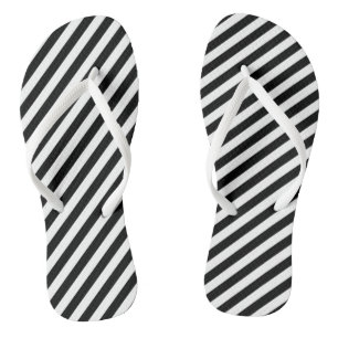 Black and White Medium Size Diagonal Stripes Jandals