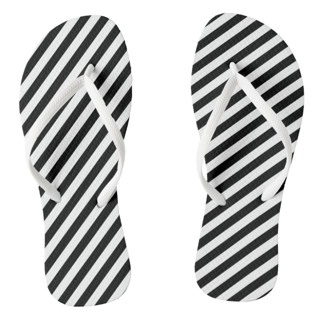 Black and White Medium Size Diagonal Stripes Jandals (Footbed)